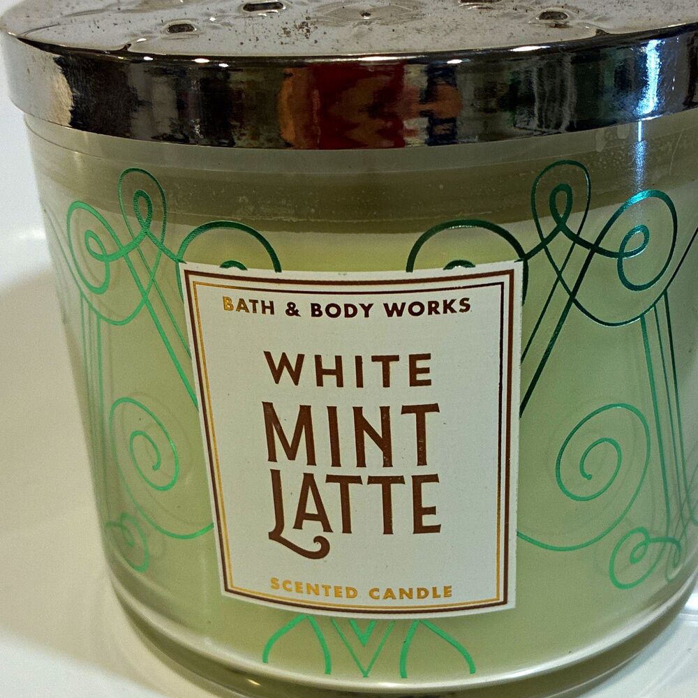 Bath & Body Works White Mint Latte Scented 3-Wick Jar Candle Large Glass Wax